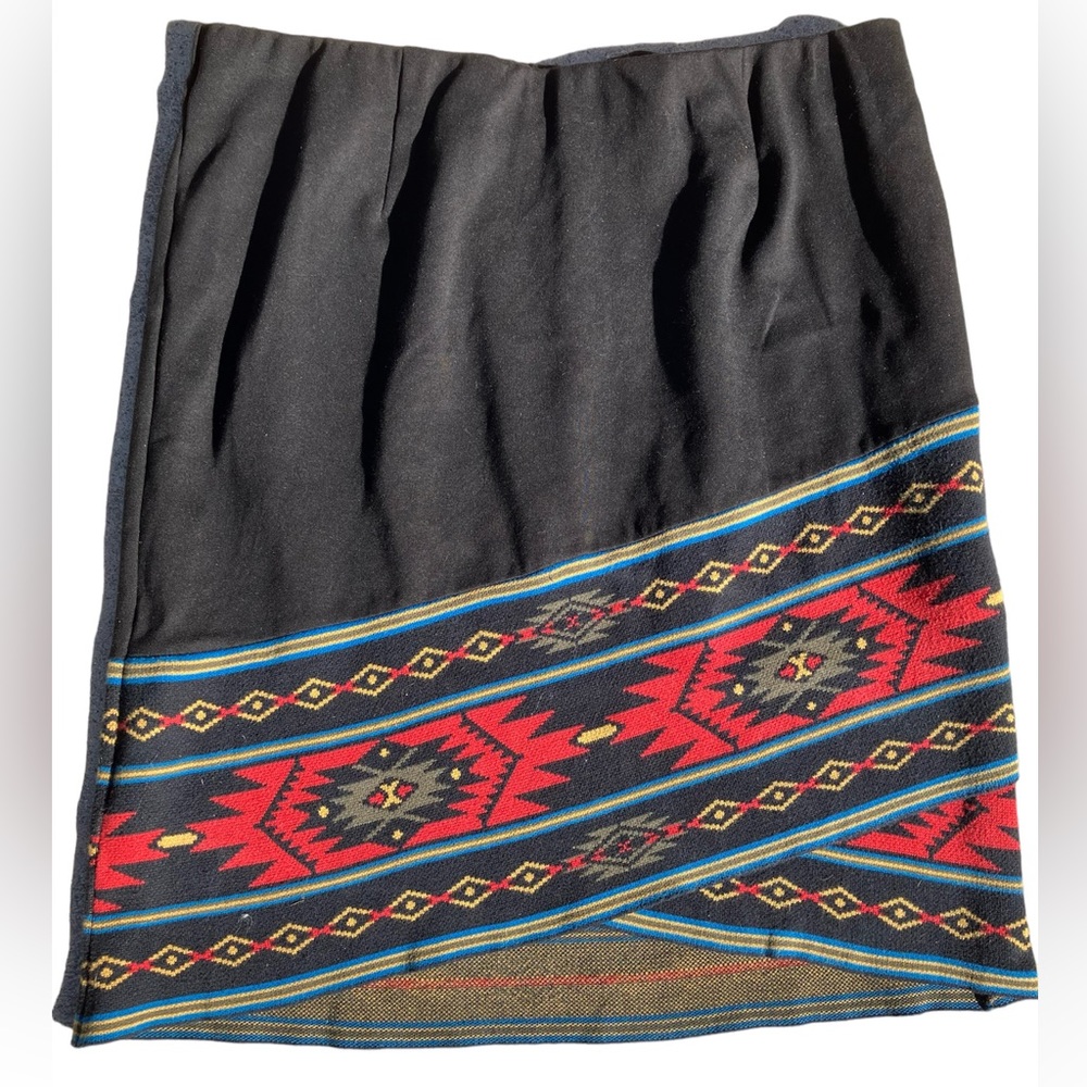 NWOT Midnight Velvet Stretchy Black Skirt Faux Wrap w/Tribal Aztec Weste…